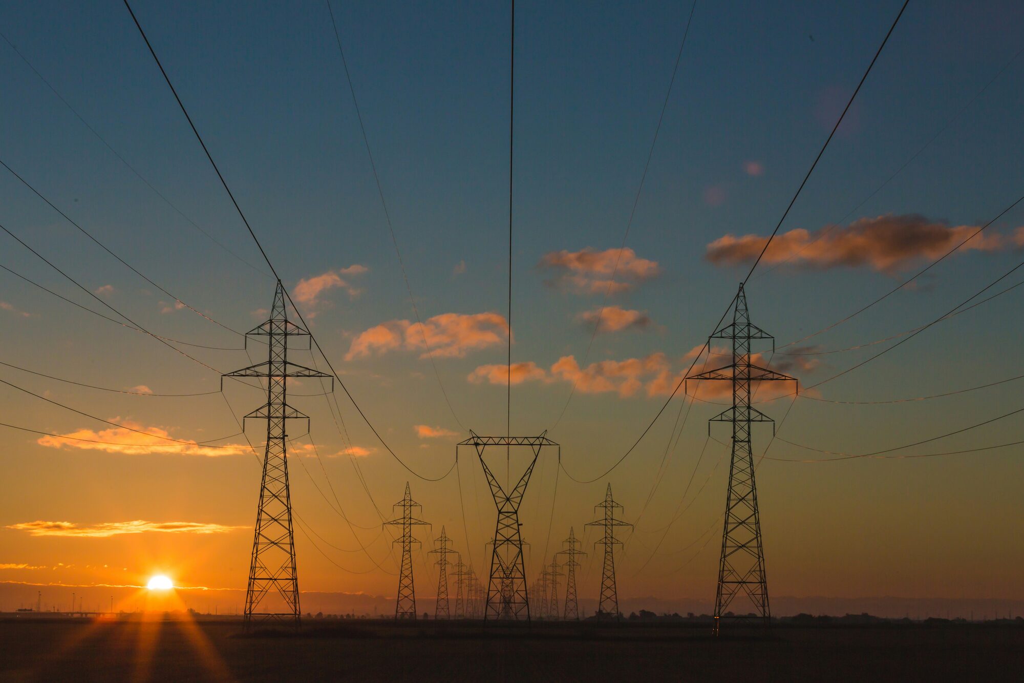 Transmission pylons at dusk